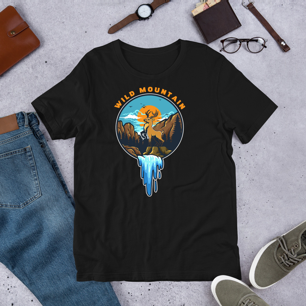 Black Wild Mountain Unisex Staple T-Shirt - Bella + Canvas 3001