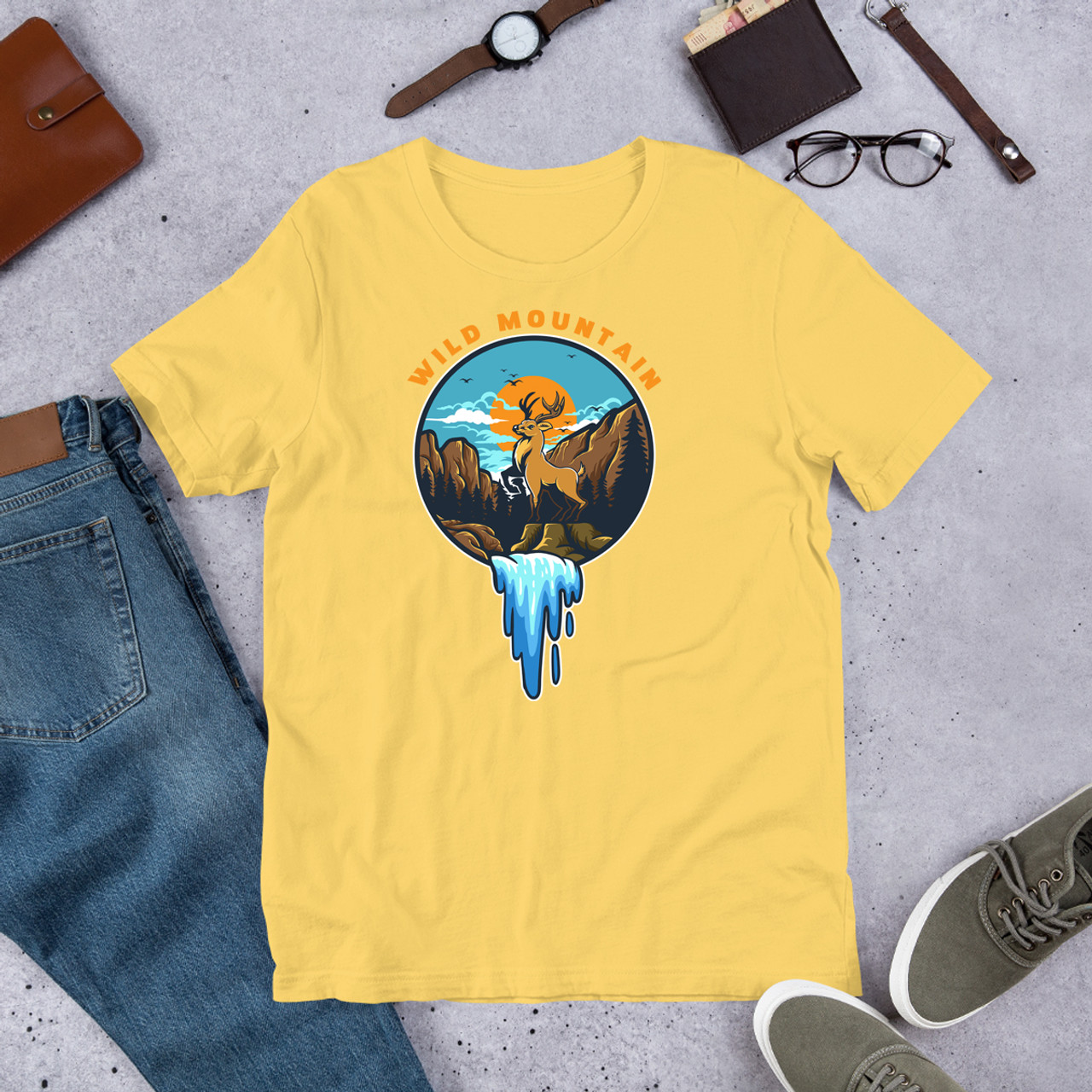 Yellow Wild Mountain Unisex Staple T-Shirt - Bella + Canvas 3001