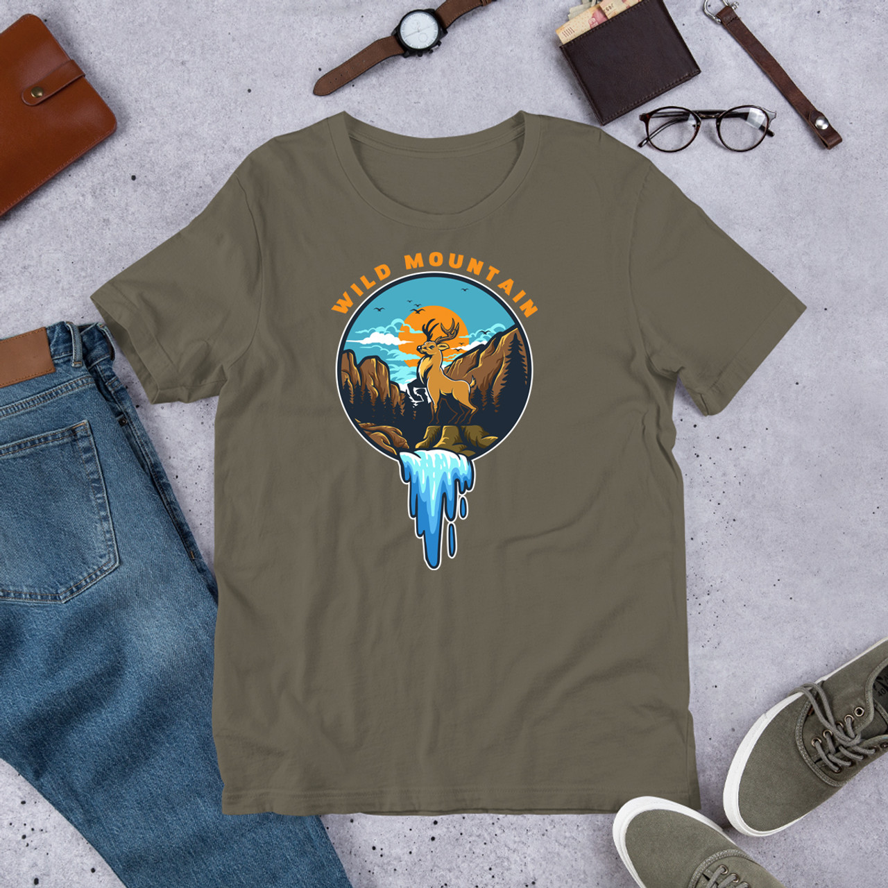 Army Wild Mountain Unisex Staple T-Shirt - Bella + Canvas 3001