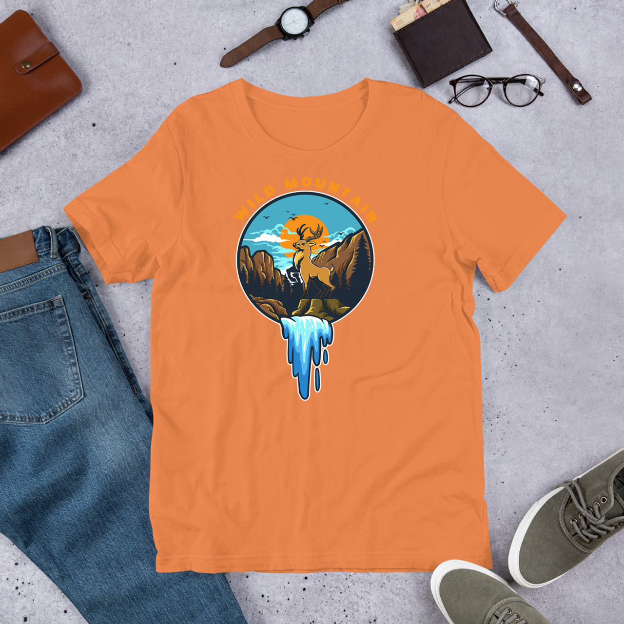 Burnt Orange Wild Mountain Unisex Staple T-Shirt - Bella + Canvas 3001