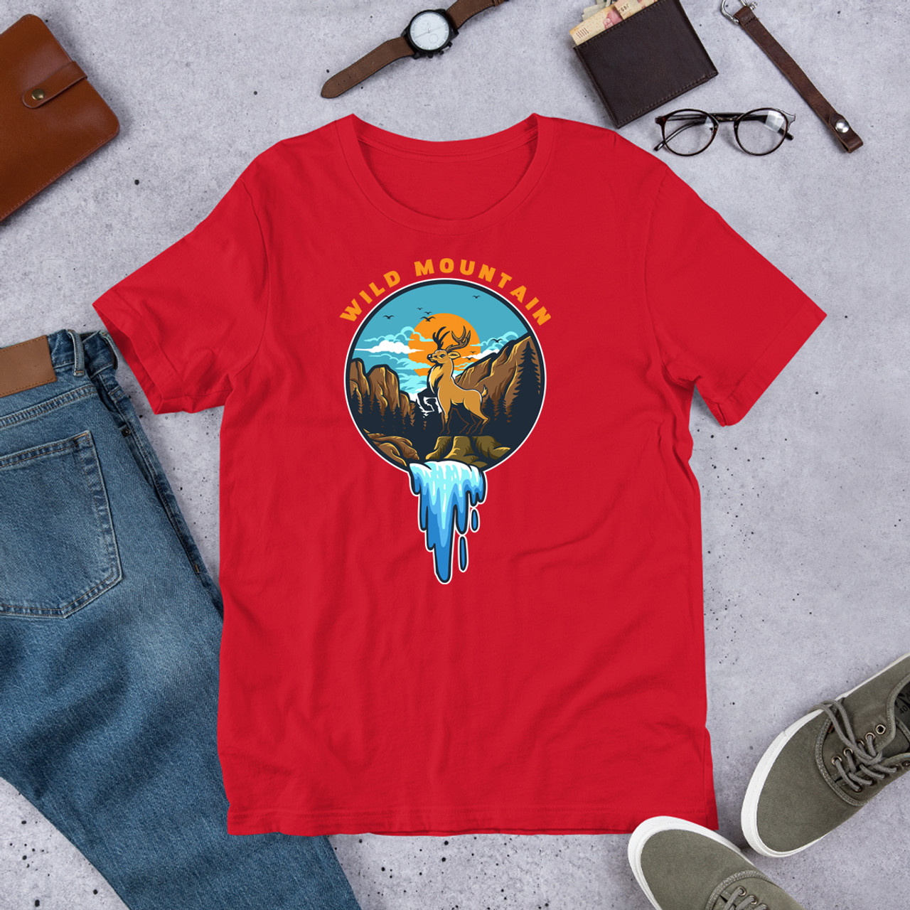 Red Wild Mountain Unisex Staple T-Shirt - Bella + Canvas 3001