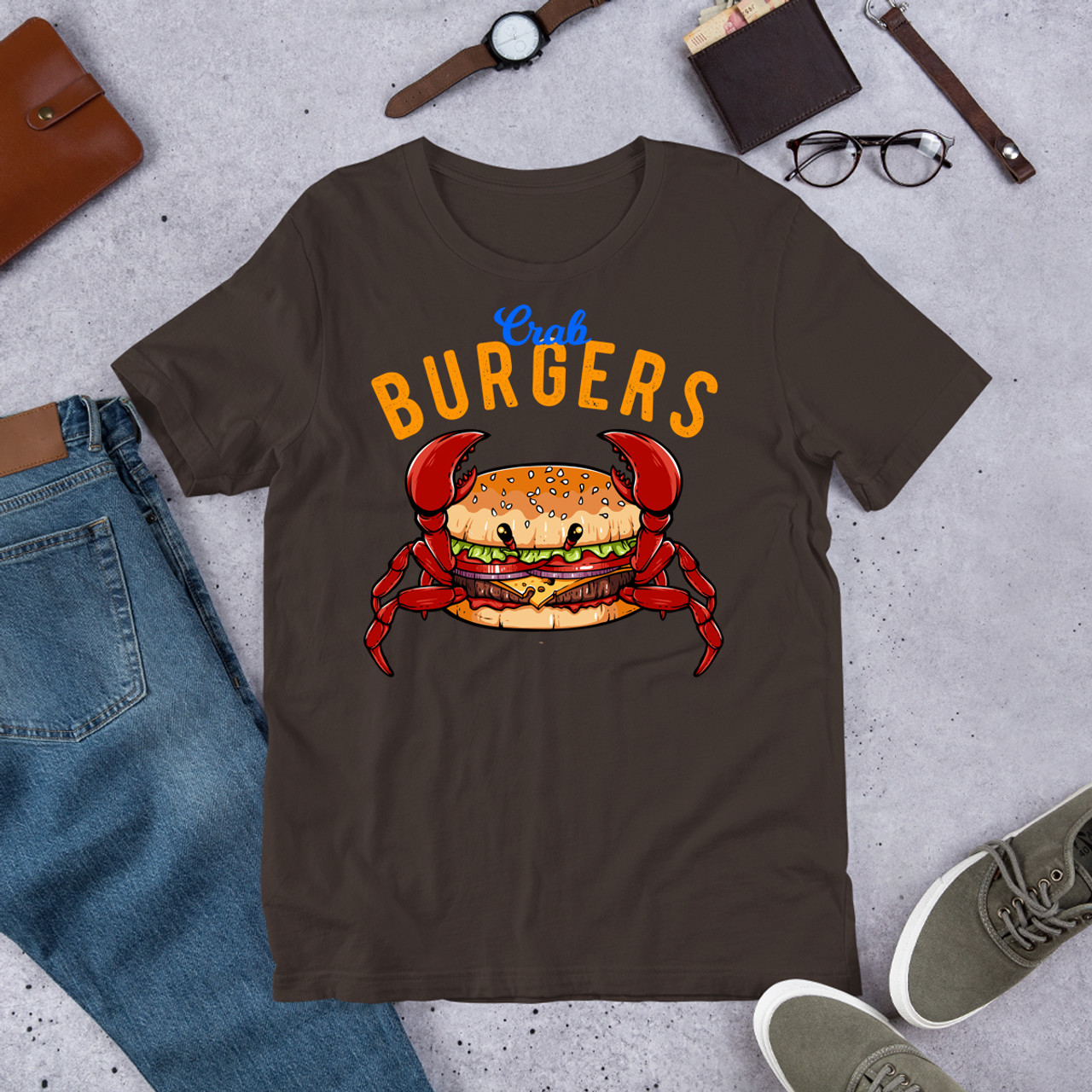 Brown Crab Burger Unisex Staple T-Shirt - Bella + Canvas 3001