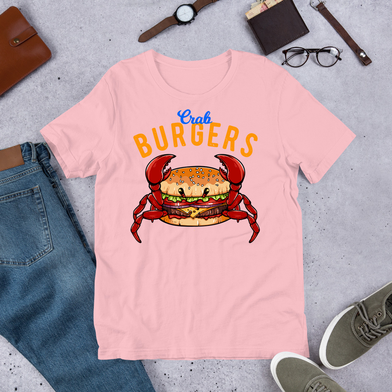 Pink Crab Burger Unisex Staple T-Shirt - Bella + Canvas 3001