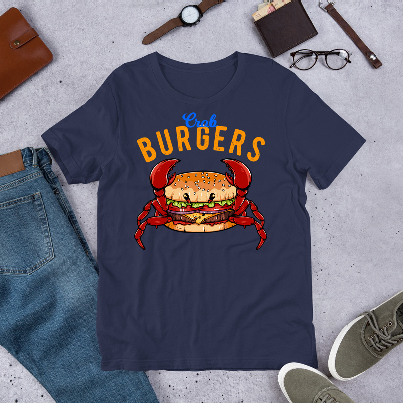 Navy Crab Burger Unisex Staple T-Shirt - Bella + Canvas 3001