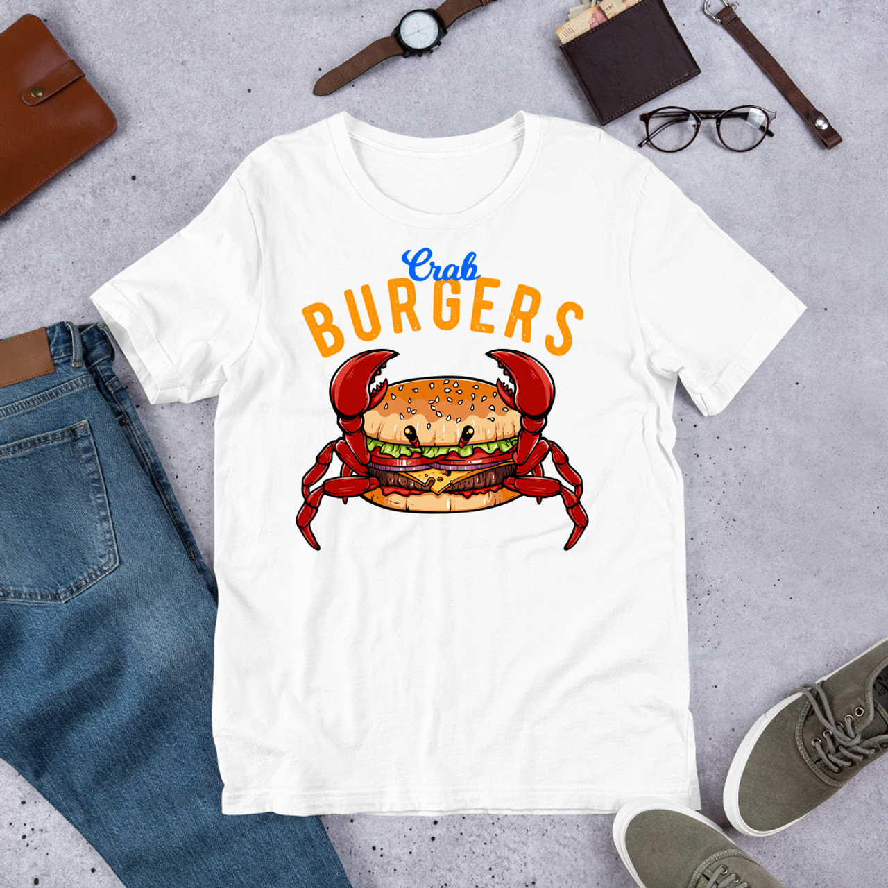 White Crab Burger Unisex Staple T-Shirt - Bella + Canvas 3001