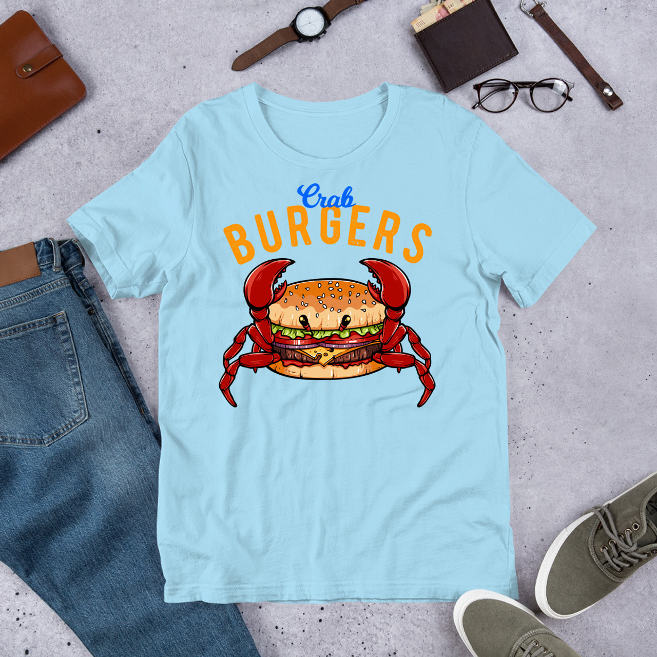 Ocean Blue Crab Burger Unisex Staple T-Shirt - Bella + Canvas 3001