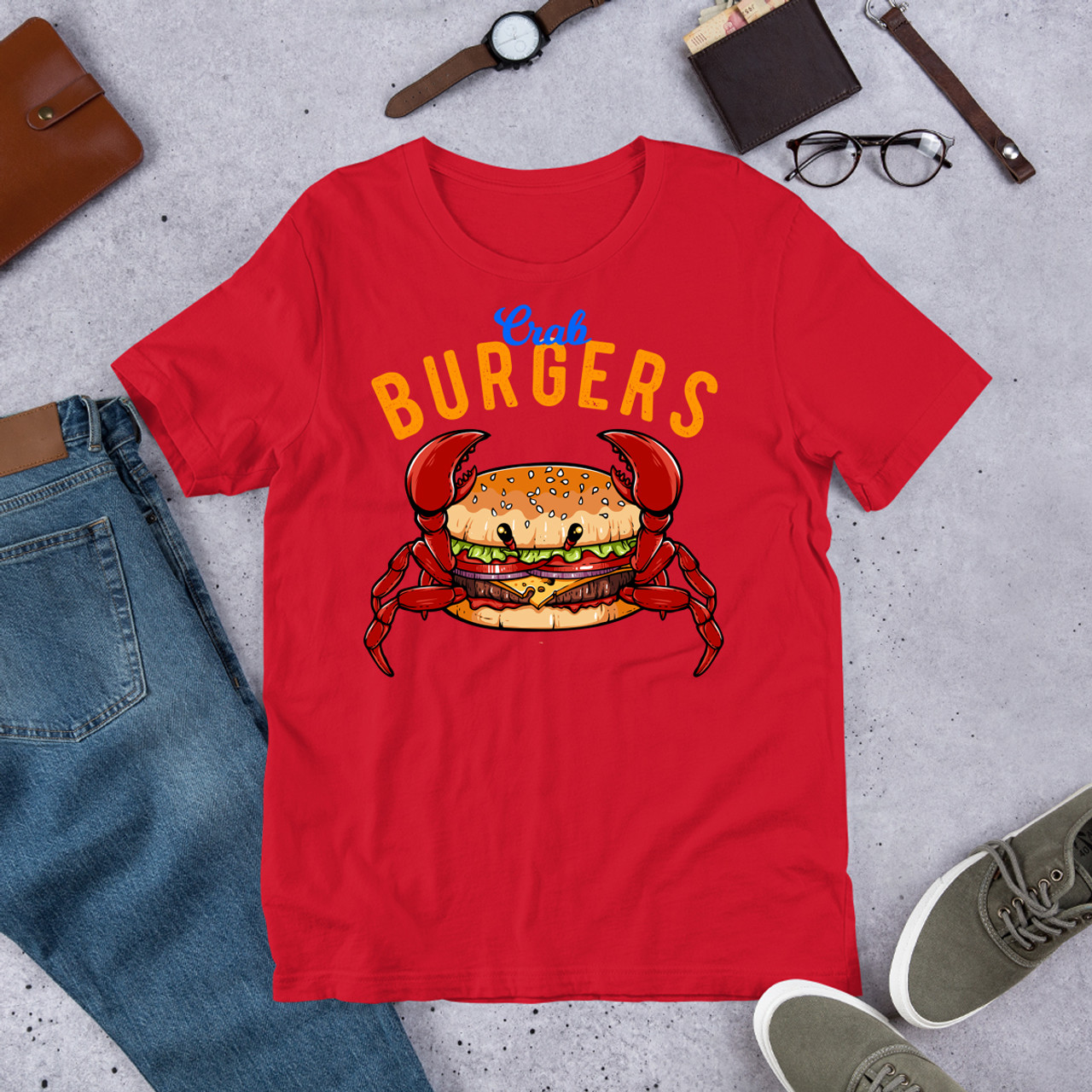 Red Crab Burger Unisex Staple T-Shirt - Bella + Canvas 3001