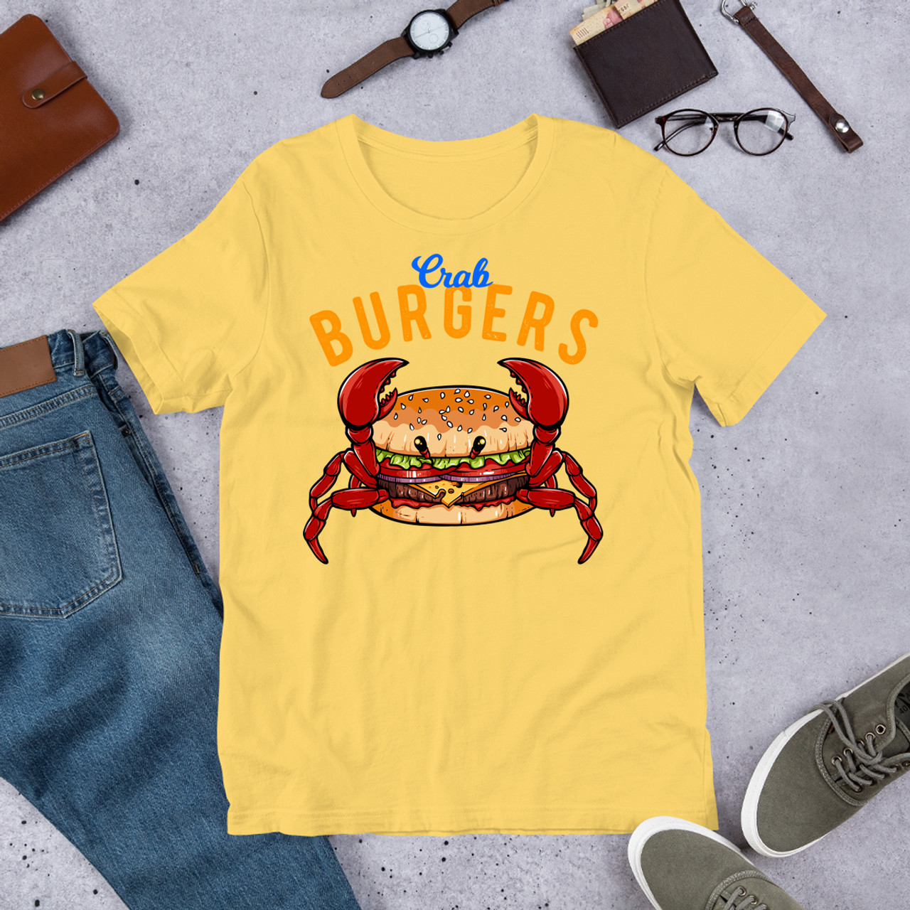 Yellow Crab Burger Unisex Staple T-Shirt - Bella + Canvas 3001