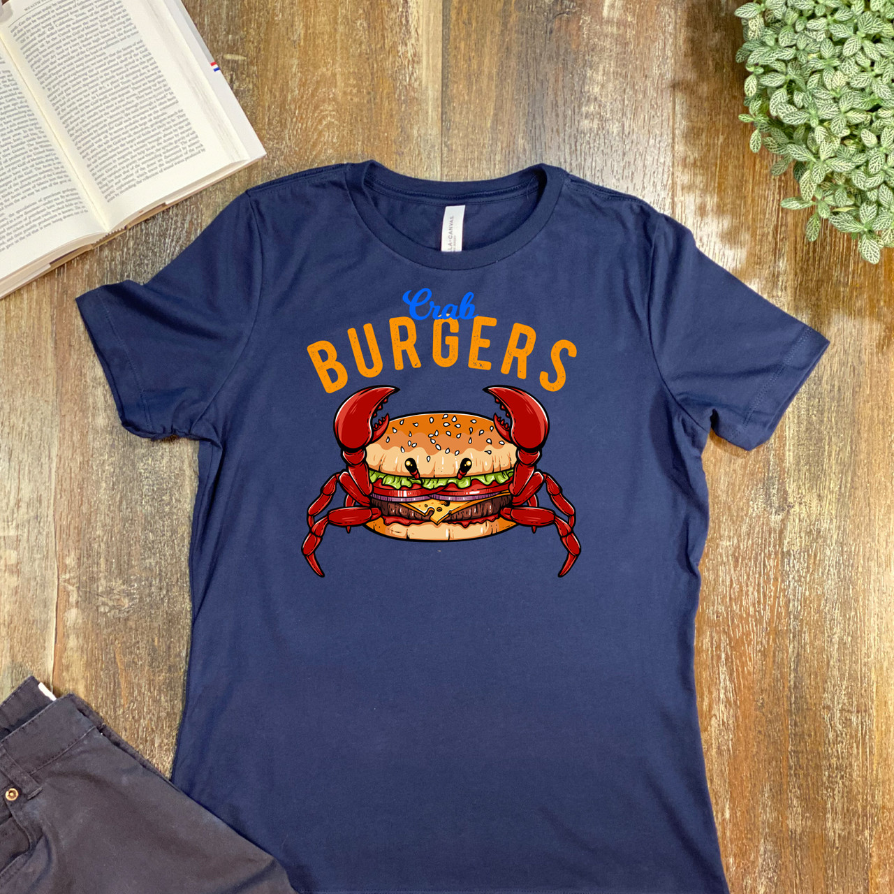 Navy Crab Burger Women's Relaxed T-Shirt - Bella + Canvas 6400