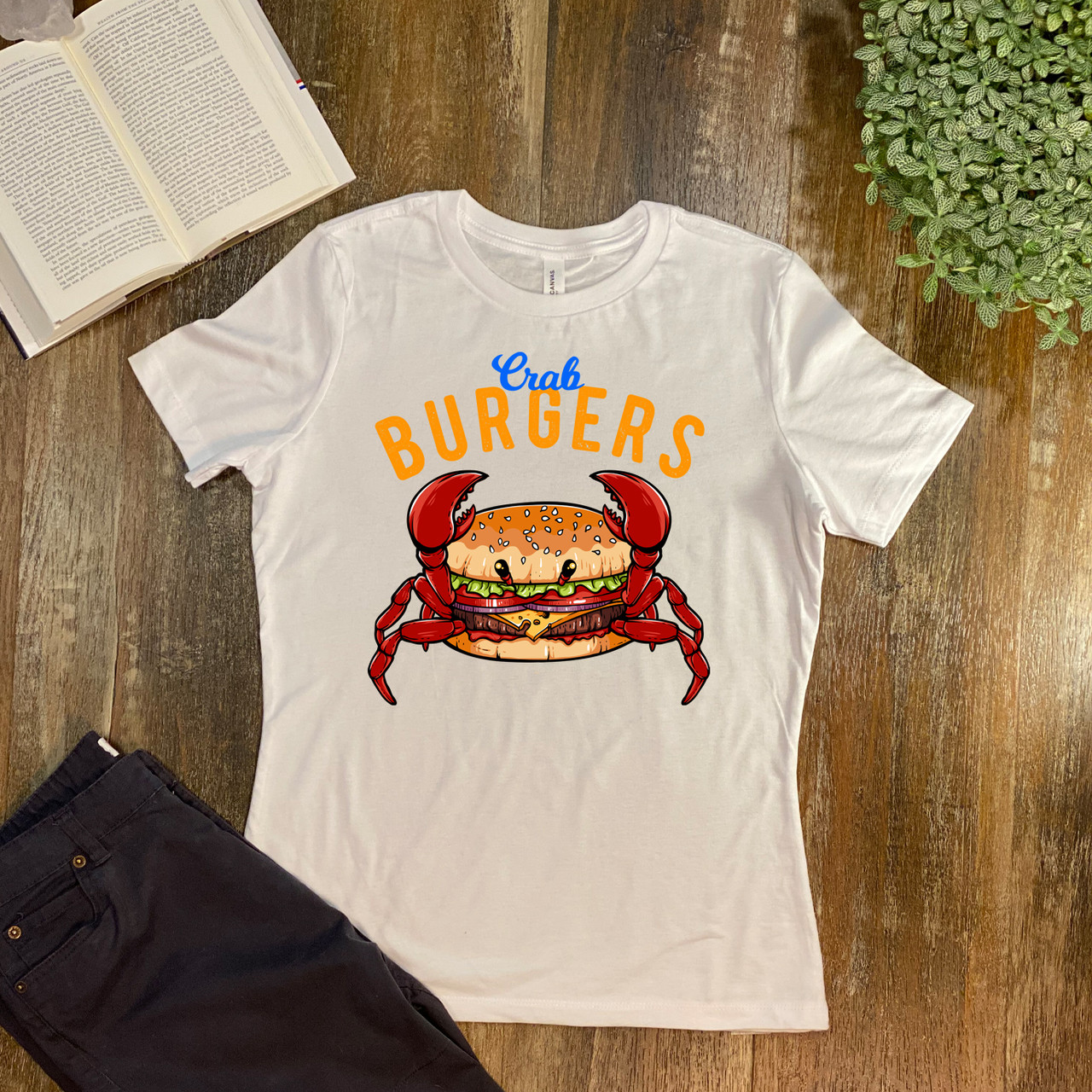 White Crab Burger Women's Relaxed T-Shirt - Bella + Canvas 6400