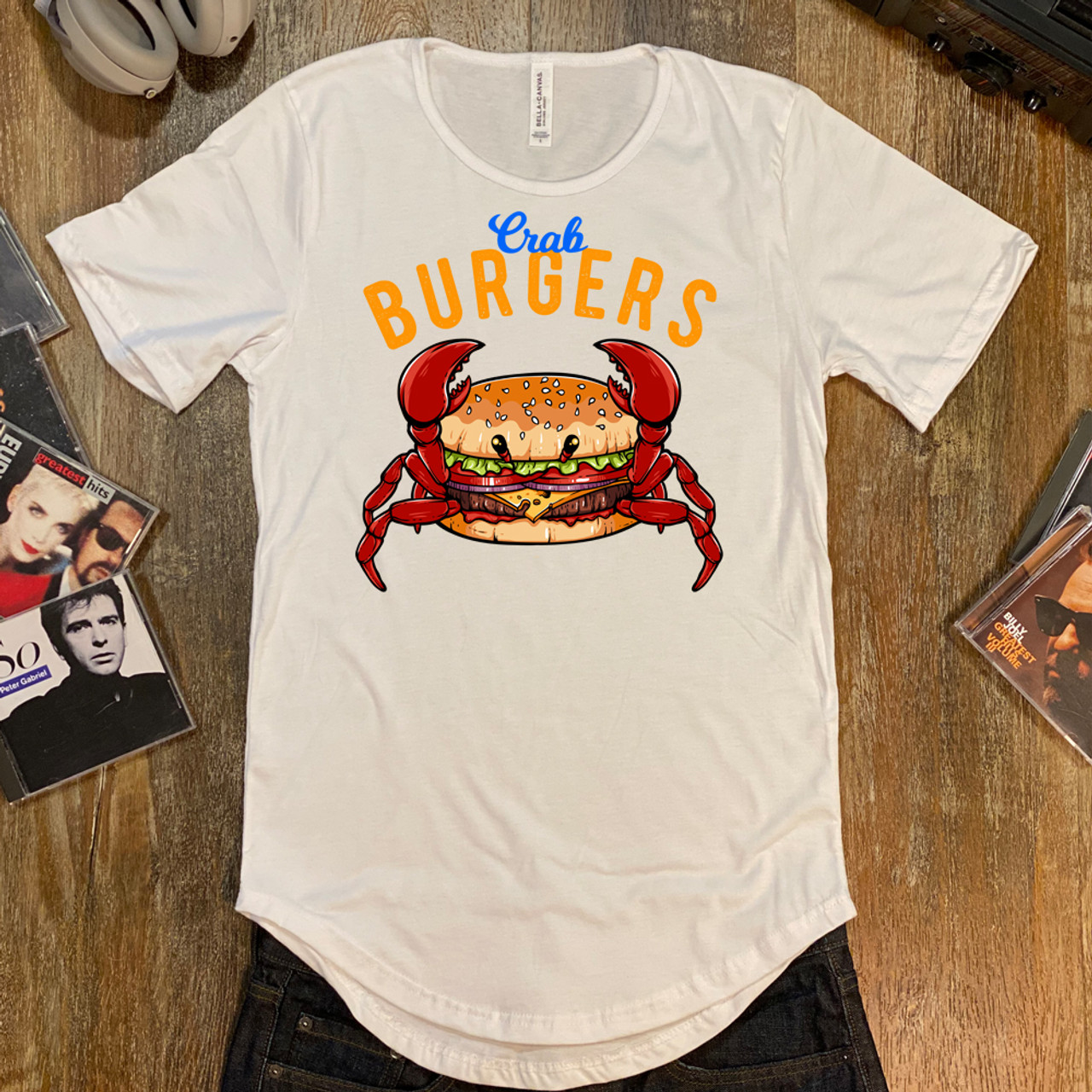 White Crab Burger Curved Hem Tee - Bella + Canvas 3003