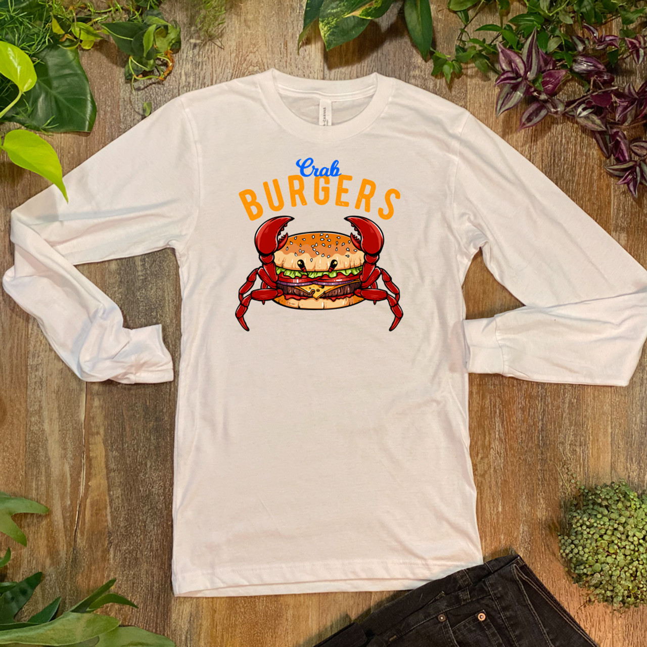 White Crab Burger Unisex Long Sleeve Tee - Bella + Canvas 3501