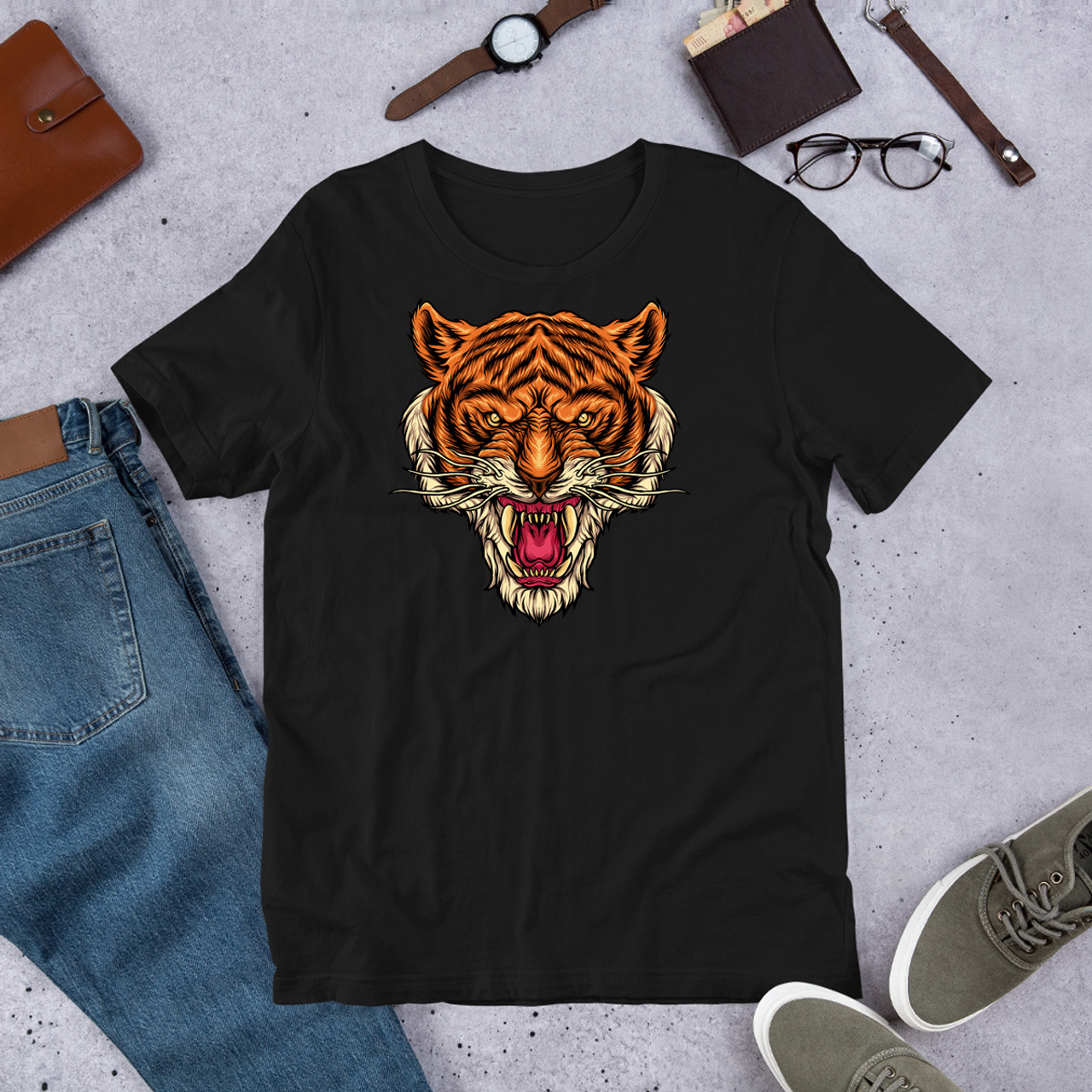 Black The Tiger Unisex Staple T-Shirt - Bella + Canvas 3001