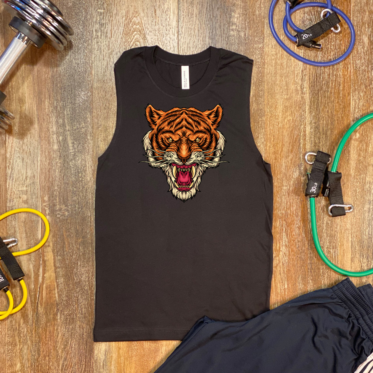 Black The Tiger Unisex Muscle Shirt - Bella + Canvas 3483