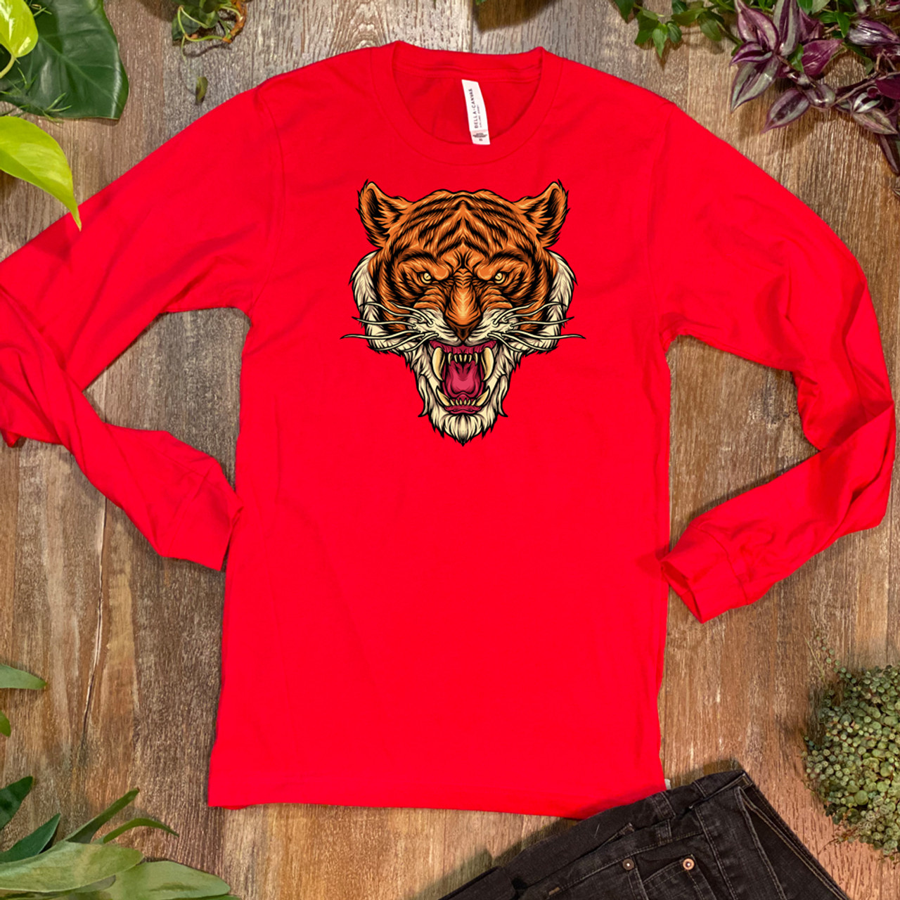 Red The Tiger Unisex Long Sleeve Tee - Bella + Canvas 3501