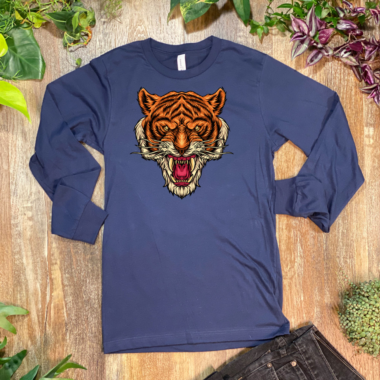 Navy The Tiger Unisex Long Sleeve Tee - Bella + Canvas 3501