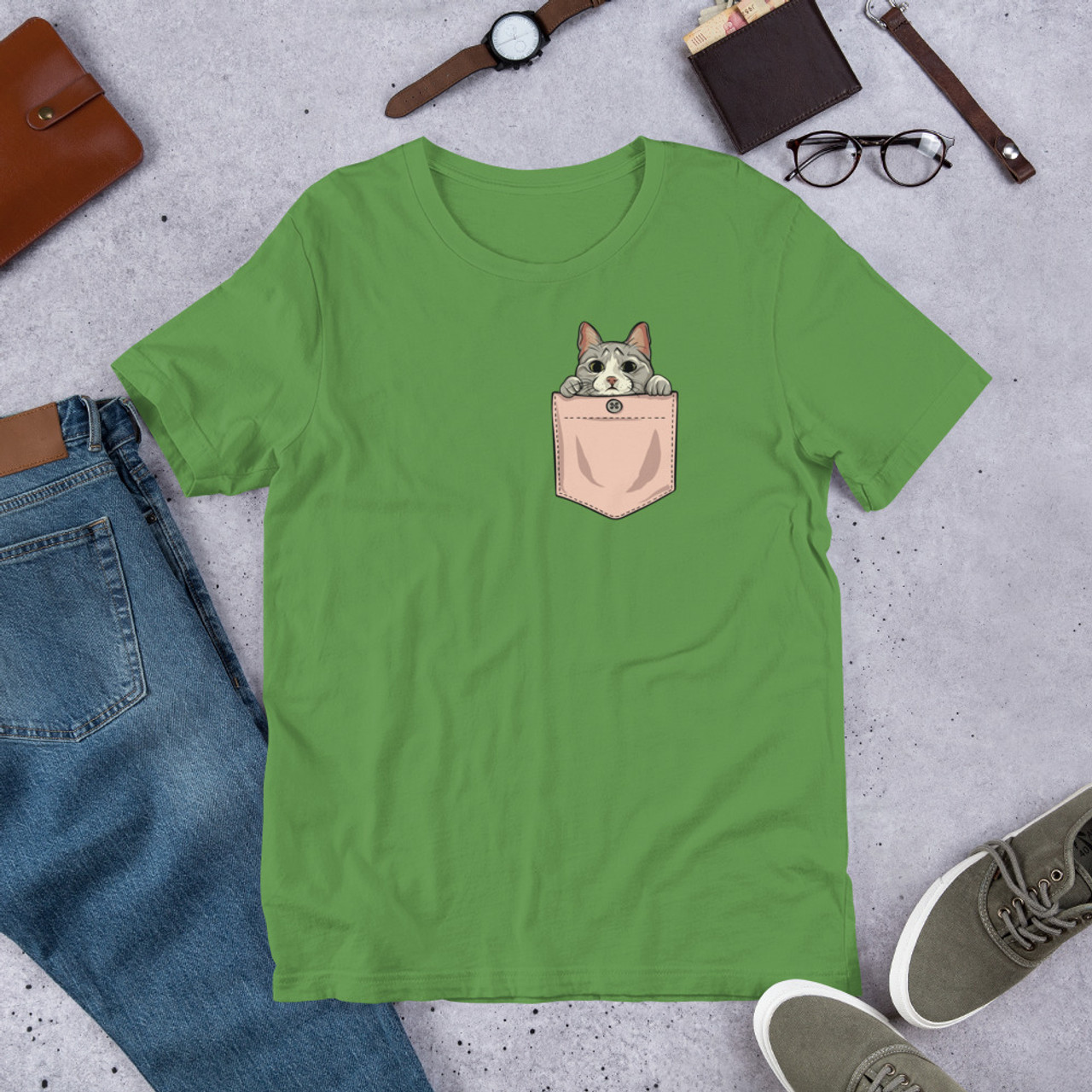 Leaf T-Shirt - Bella + Canvas 3001 Cute Pocket Kitten