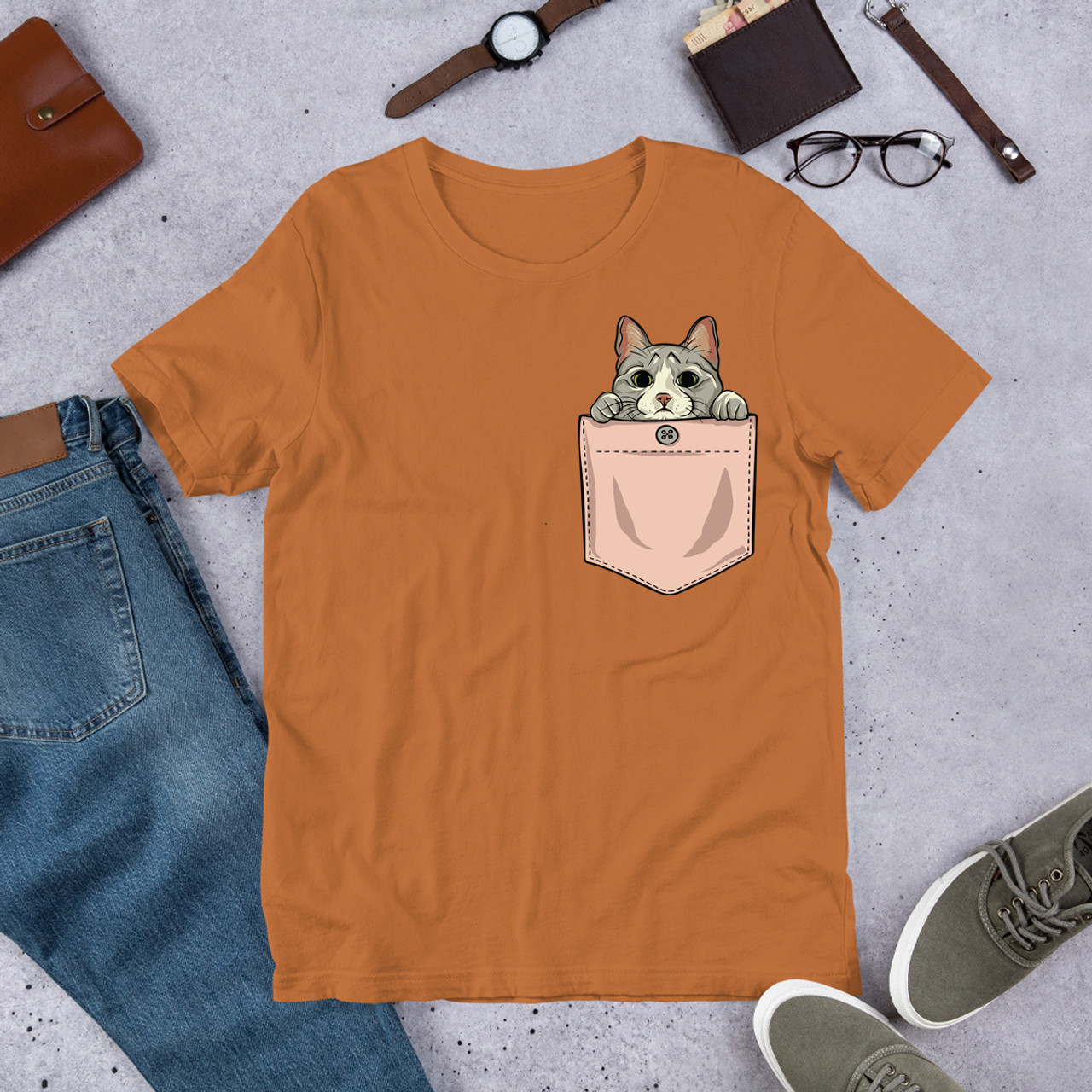 Toast T-Shirt - Bella + Canvas 3001 Cute Pocket Kitten