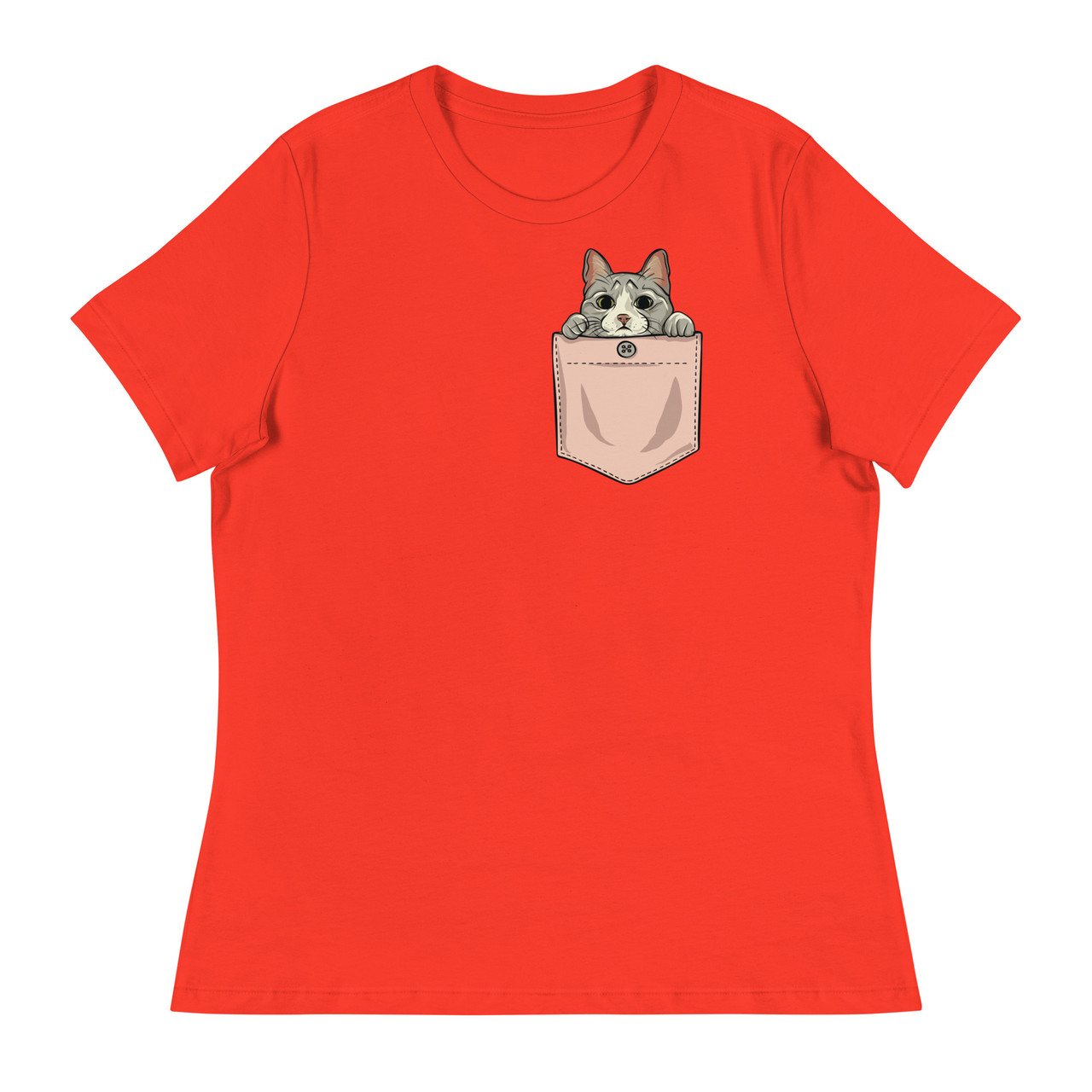 Cute Pocket Kitten Women's Relaxed T-Shirt - Bella + Canvas 6400 