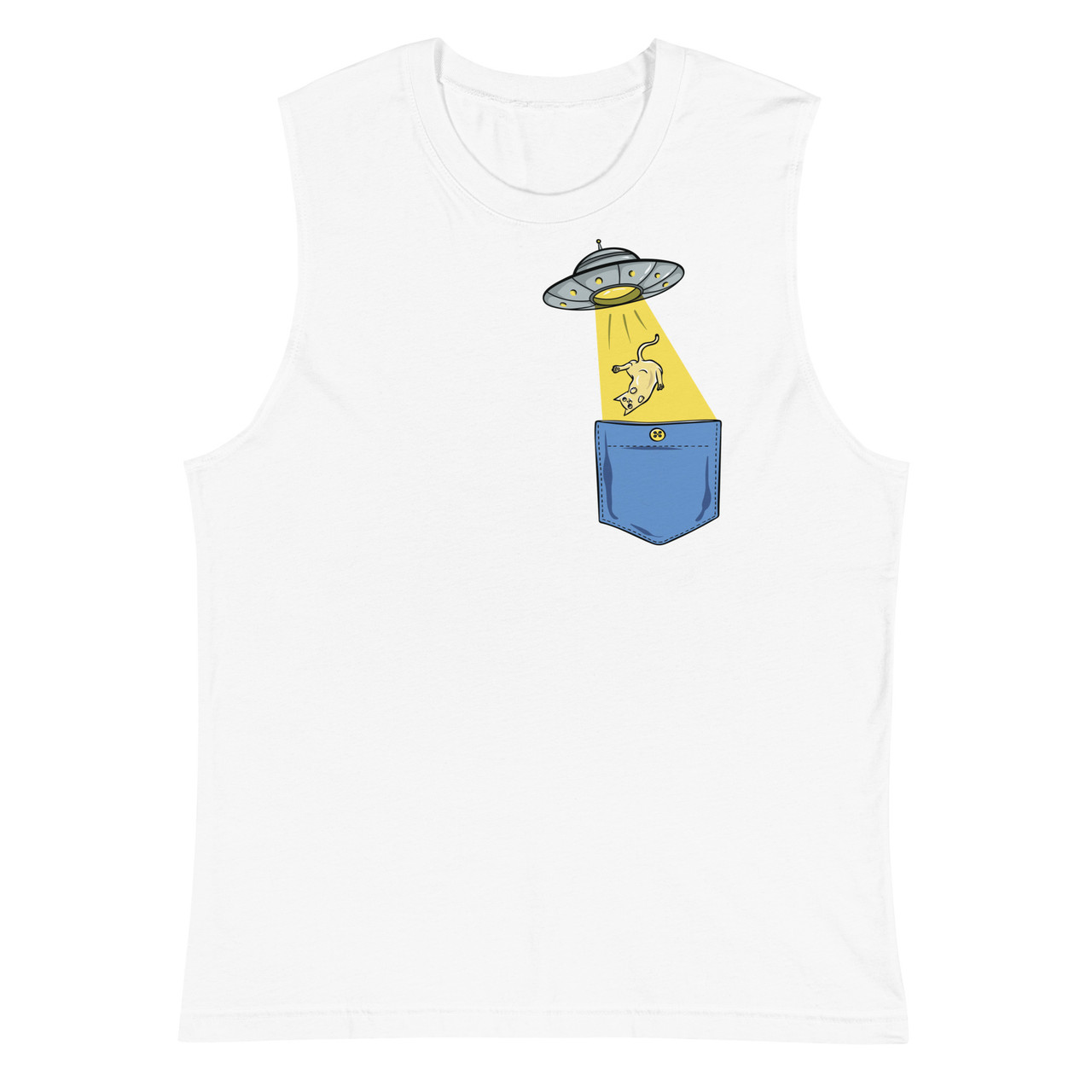 UFO Pocket Cat Unisex Muscle Shirt - Bella + Canvas 3483 