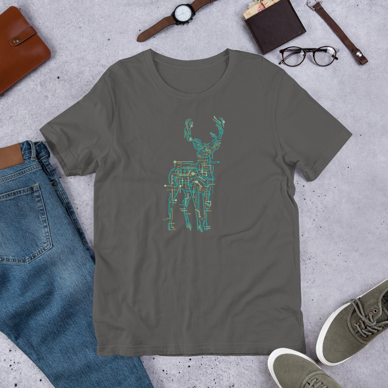 Asphalt T-Shirt - Bella + Canvas 3001 Electric Deer