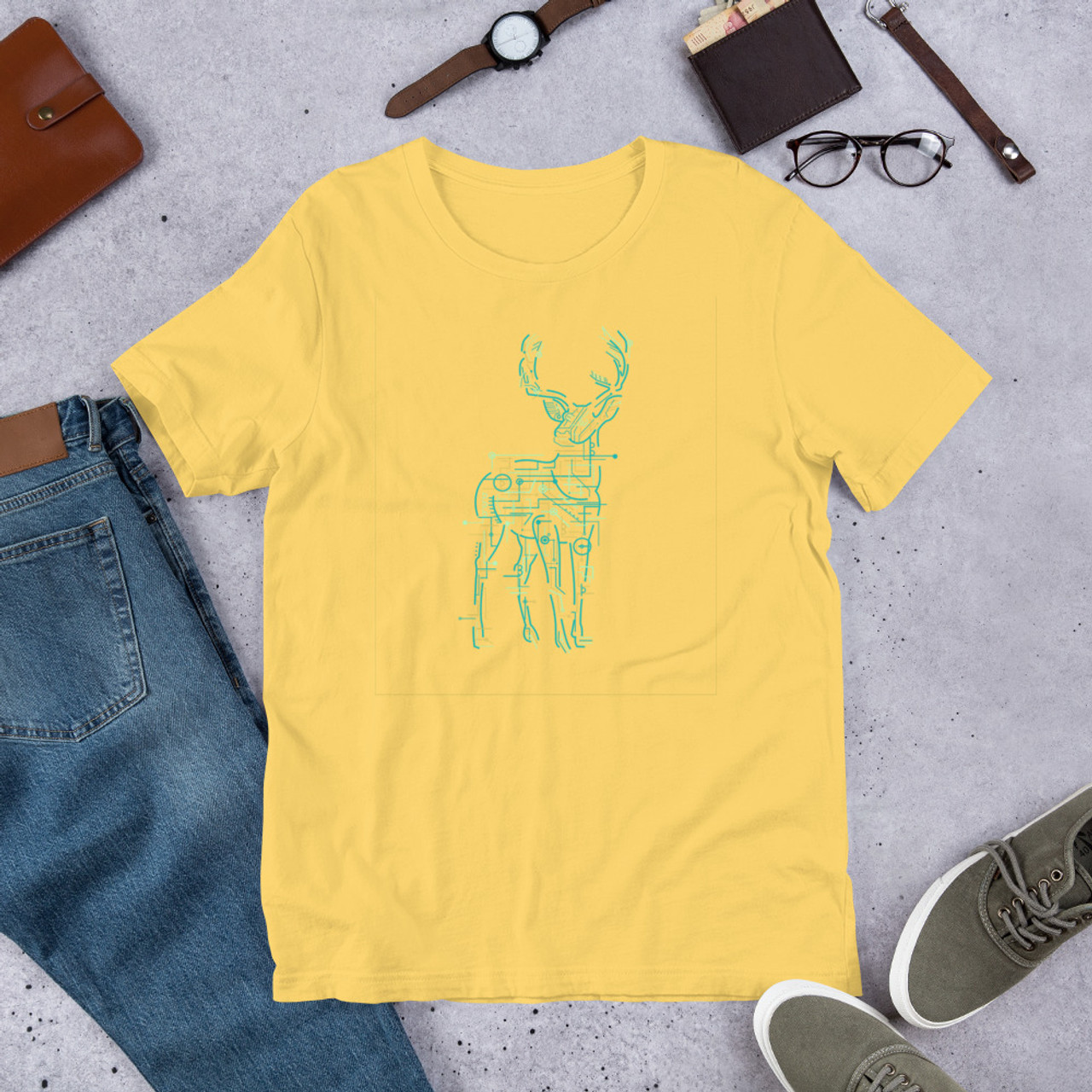 Yellow T-Shirt - Bella + Canvas 3001 Electric Deer