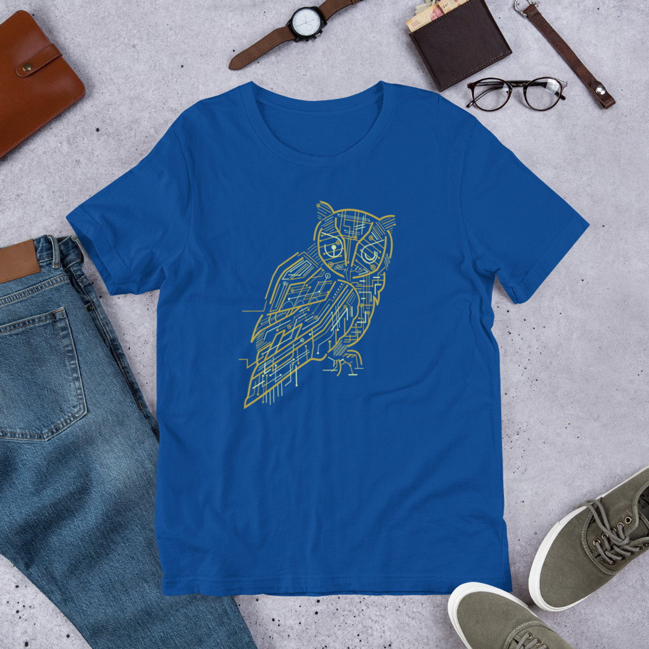 True Royal T-Shirt - Bella + Canvas 3001 Electric Owl