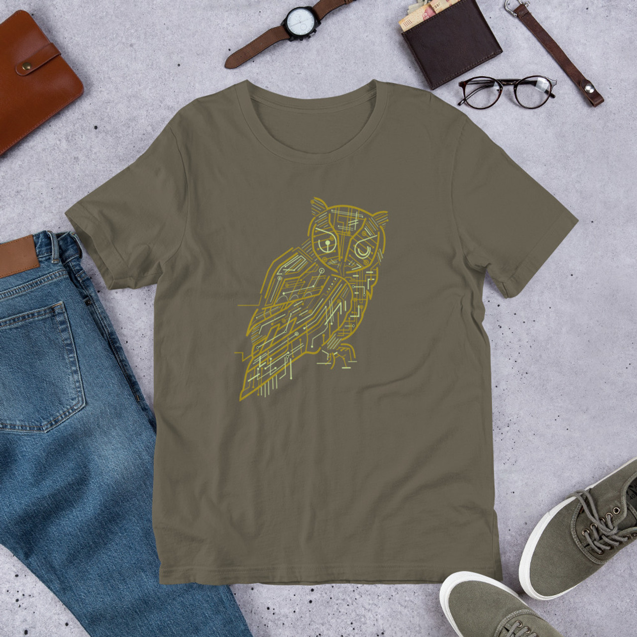 Army T-Shirt - Bella + Canvas 3001 Electric Owl