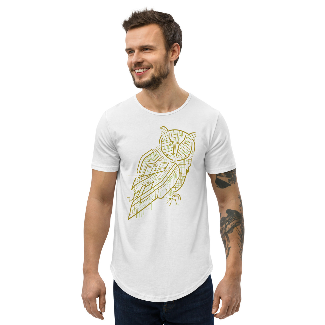 Electric Owl Curved Hem Tee - Bella + Canvas 3003 