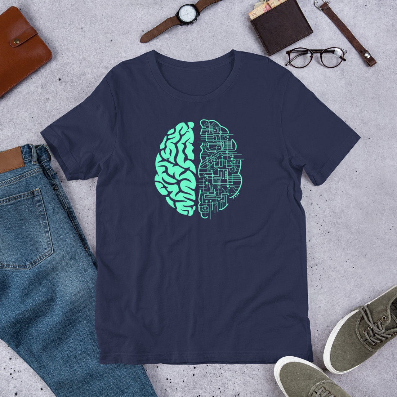 Navy T-Shirt - Bella + Canvas 3001 Brain Power