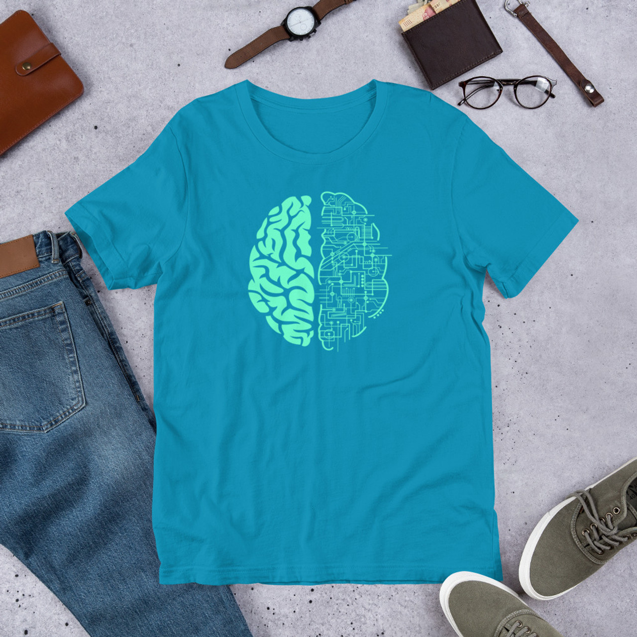 Aqua T-Shirt - Bella + Canvas 3001 Brain Power