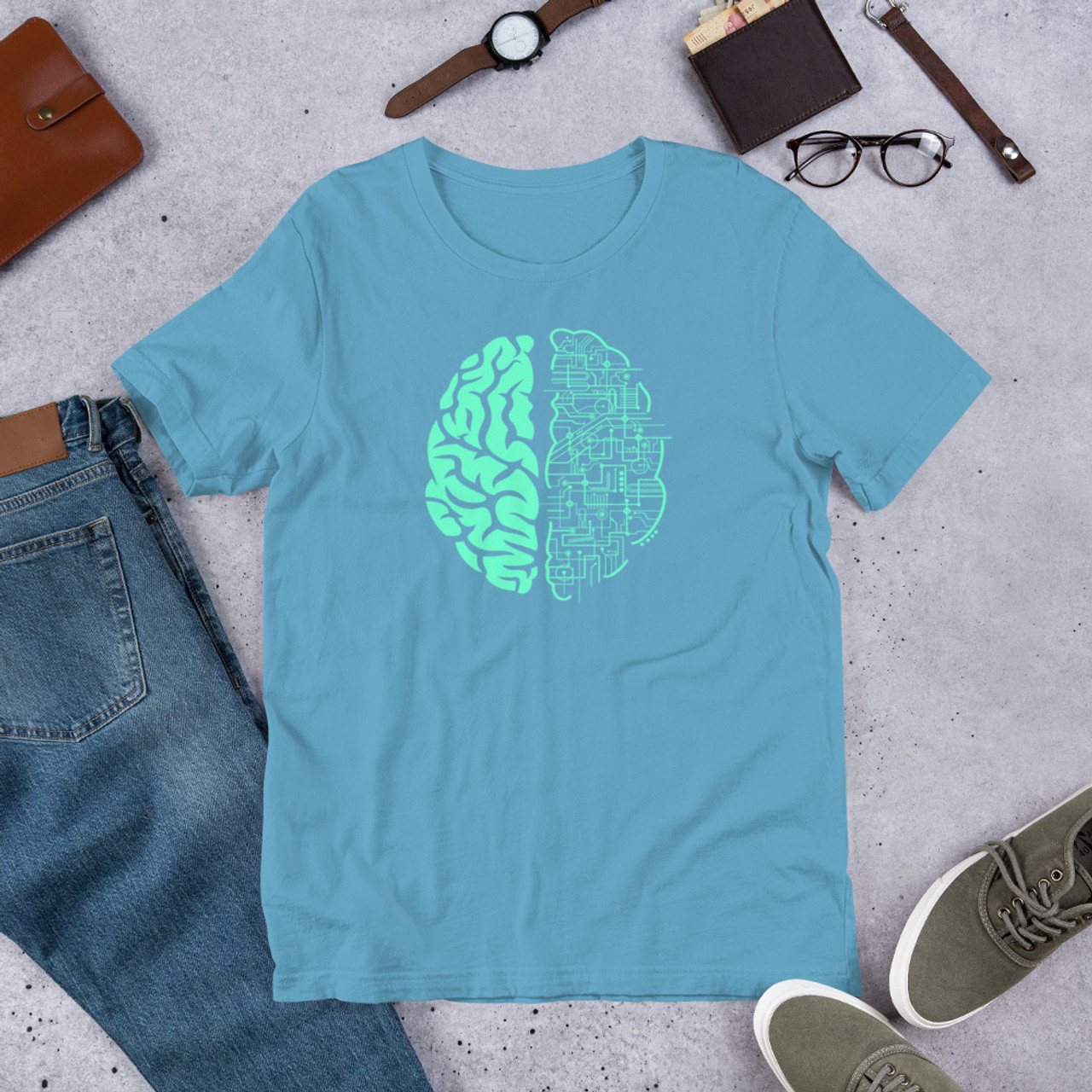 Ocean Blue T-Shirt - Bella + Canvas 3001 Brain Power