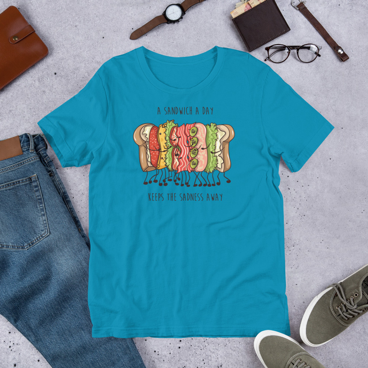 Aqua T-Shirt - Bella + Canvas 3001 A Sandwich a Day