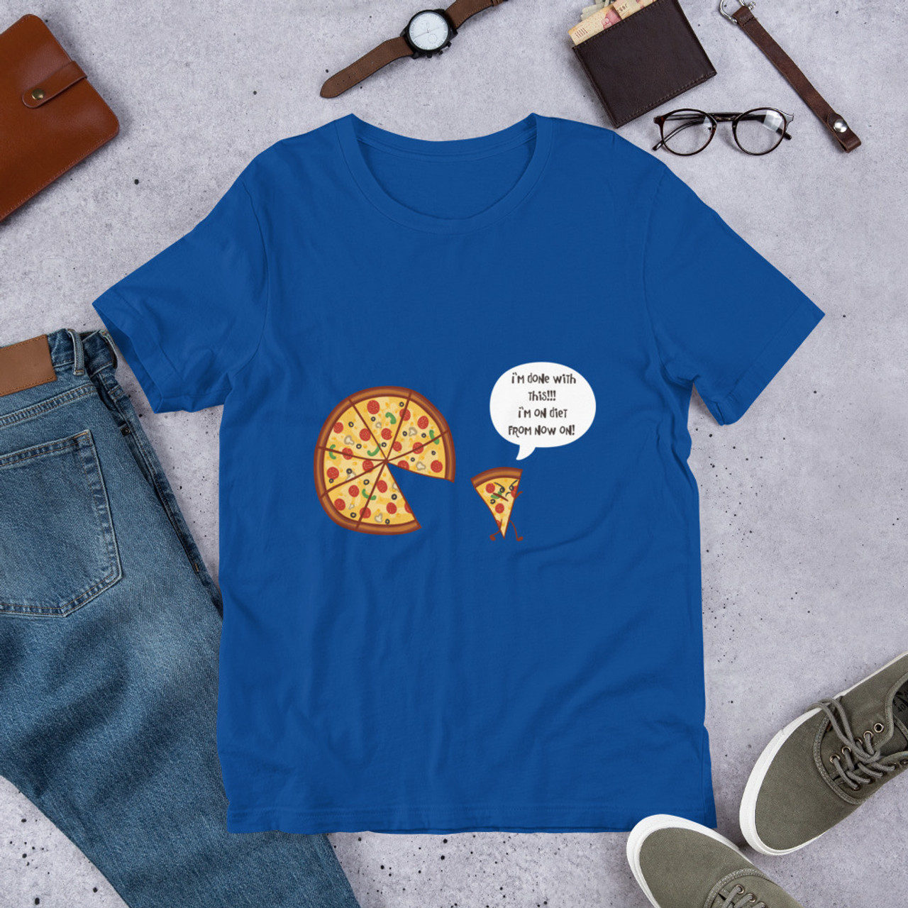 True Royal T-Shirt - Bella + Canvas 3001 Angry Pizza