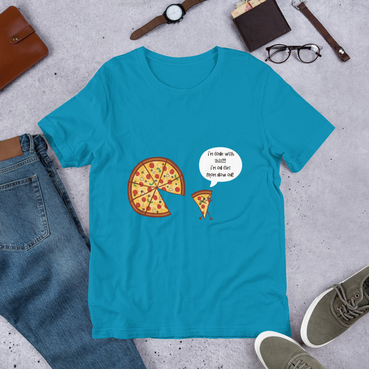 Aqua T-Shirt - Bella + Canvas 3001 Angry Pizza