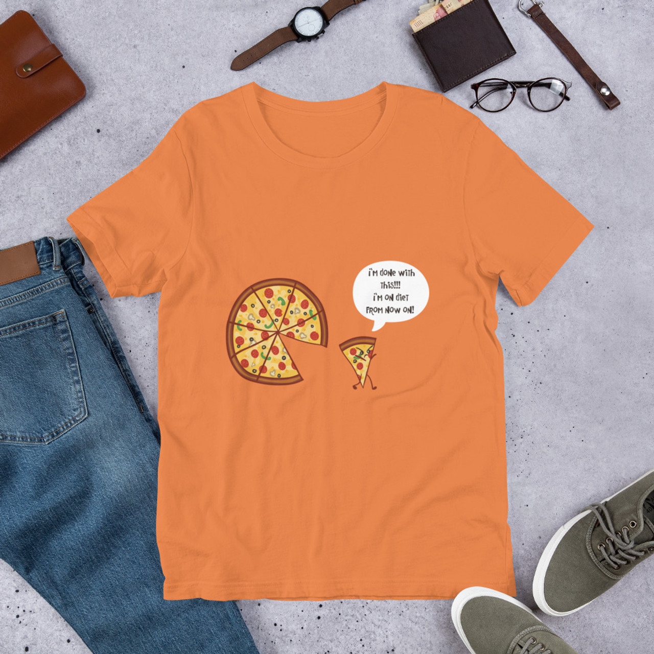 Burnt Orange T-Shirt - Bella + Canvas 3001 Angry Pizza