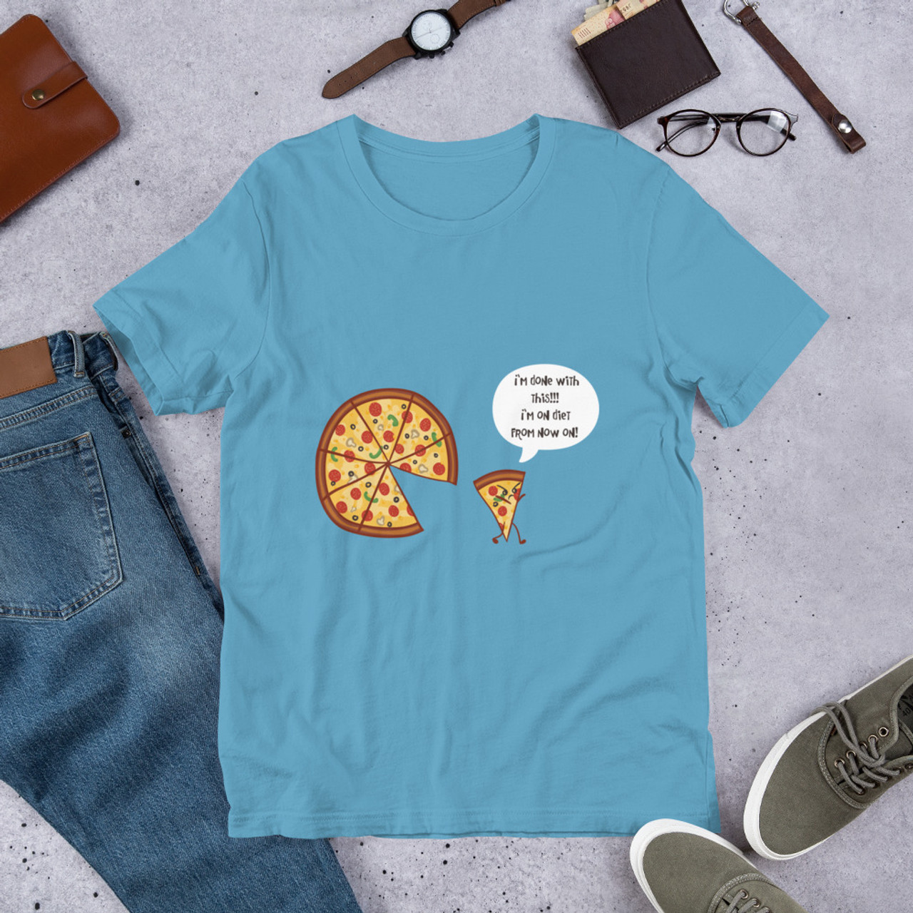 Ocean Blue T-Shirt - Bella + Canvas 3001 Angry Pizza