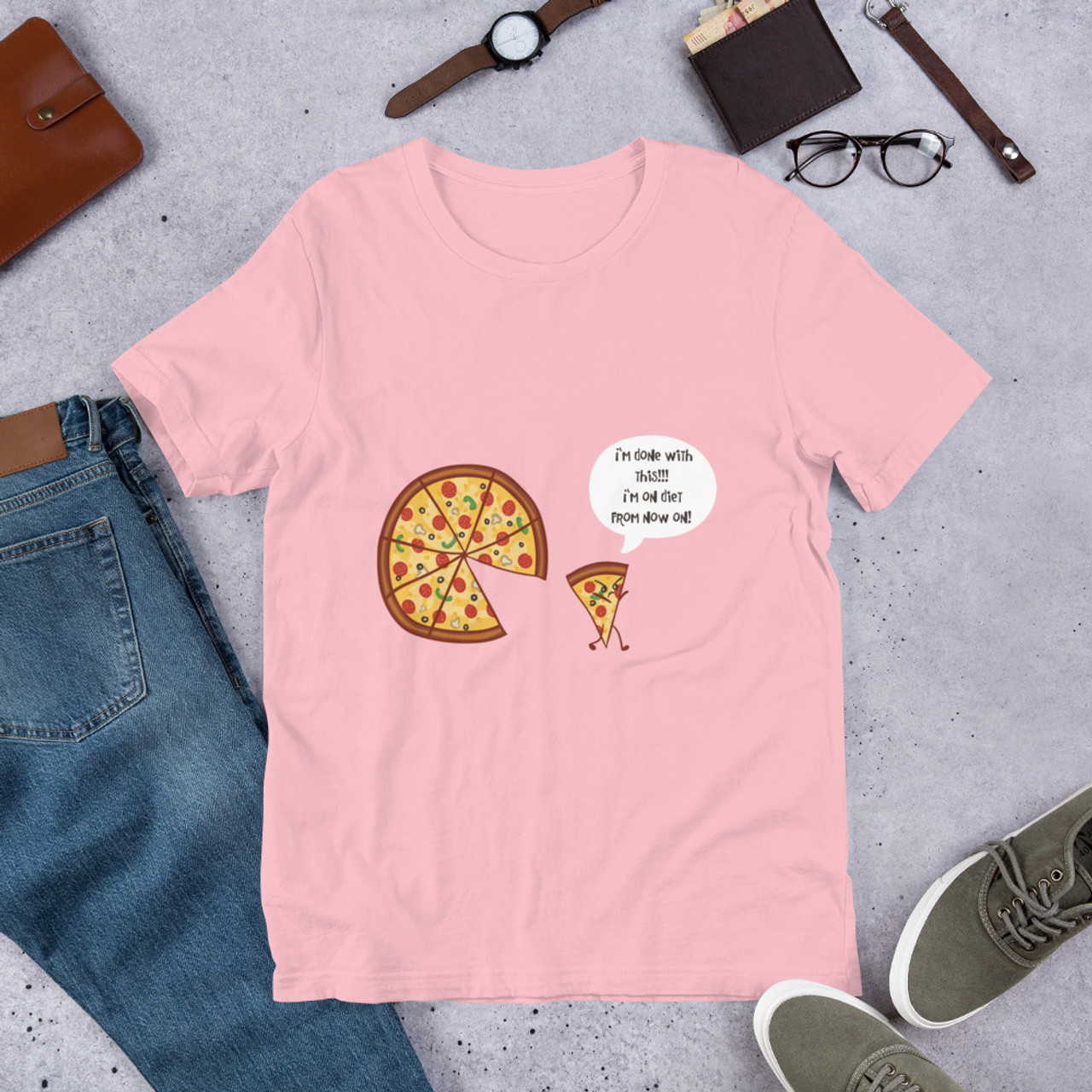 Pink T-Shirt - Bella + Canvas 3001 Angry Pizza