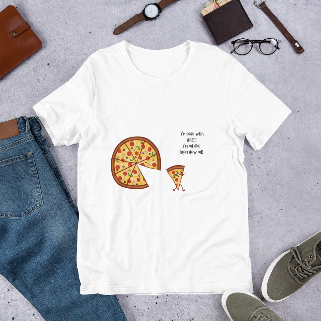 White T-Shirt - Bella + Canvas 3001 Angry Pizza