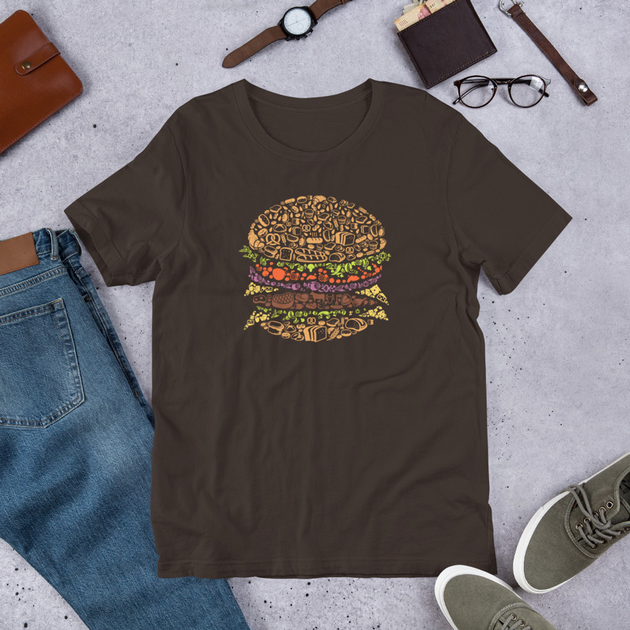 Brown T-Shirt - Bella + Canvas 3001 Burger