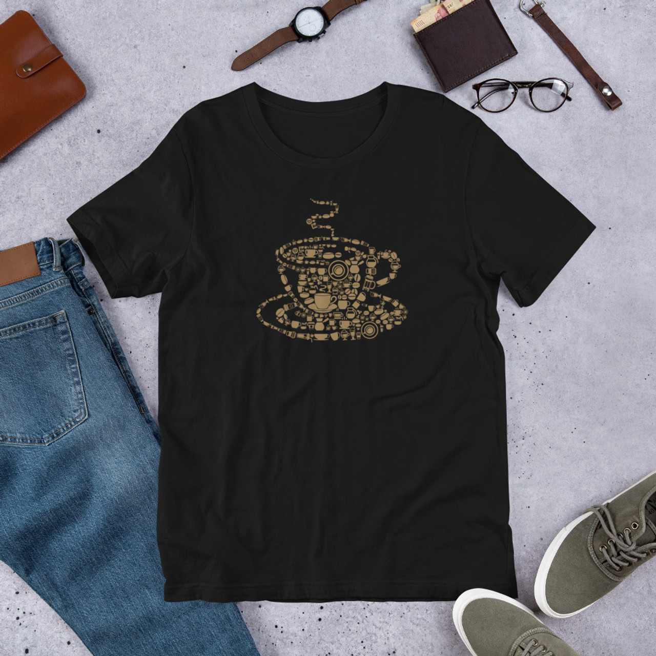 Black T-Shirt - Bella + Canvas 3001 Coffee Cup