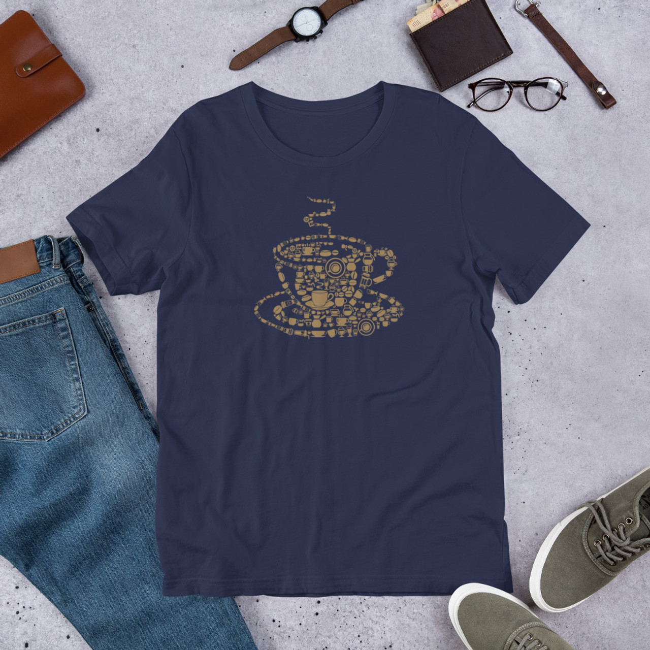 Navy T-Shirt - Bella + Canvas 3001 Coffee Cup
