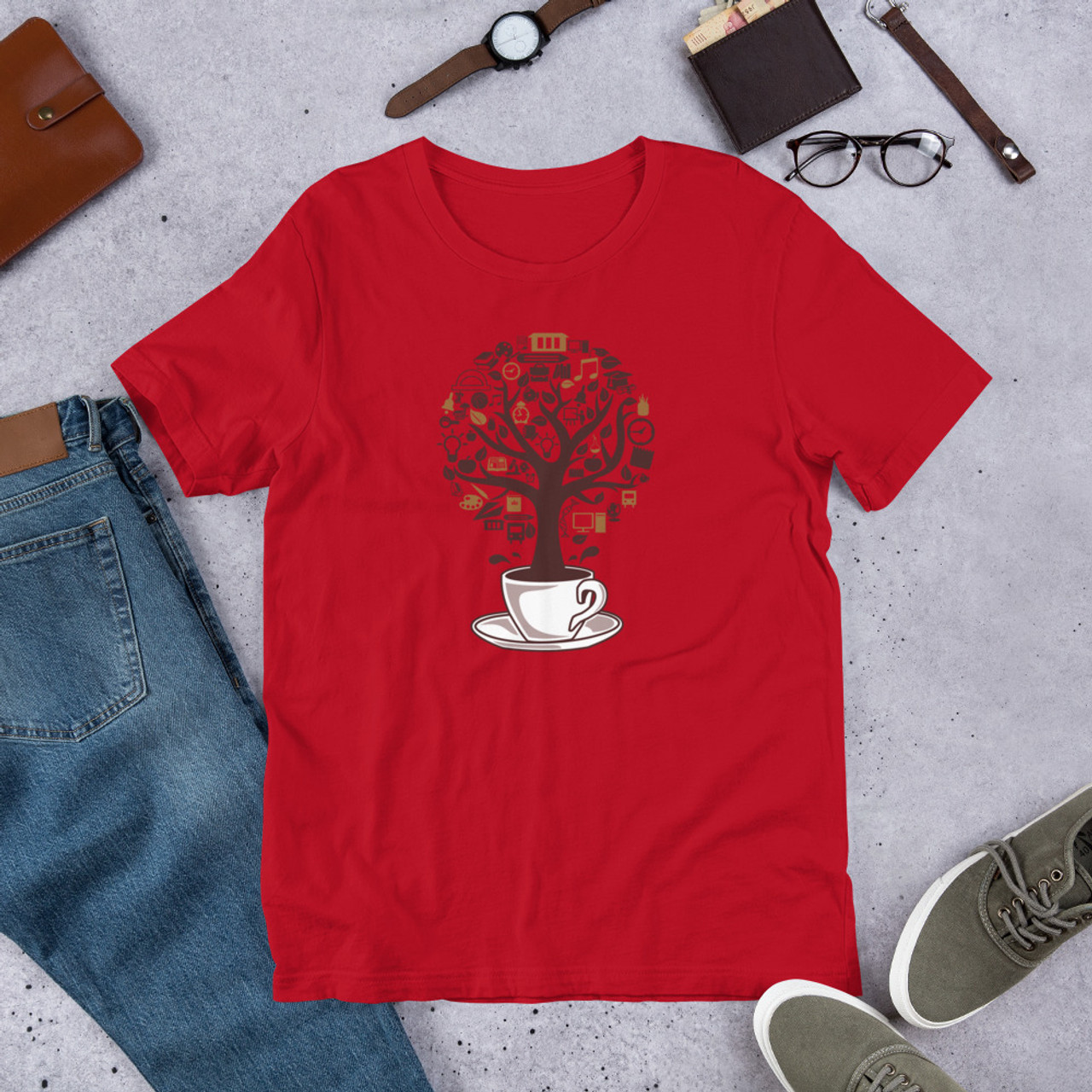 Red T-Shirt - Bella + Canvas 3001 Coffee Tree
