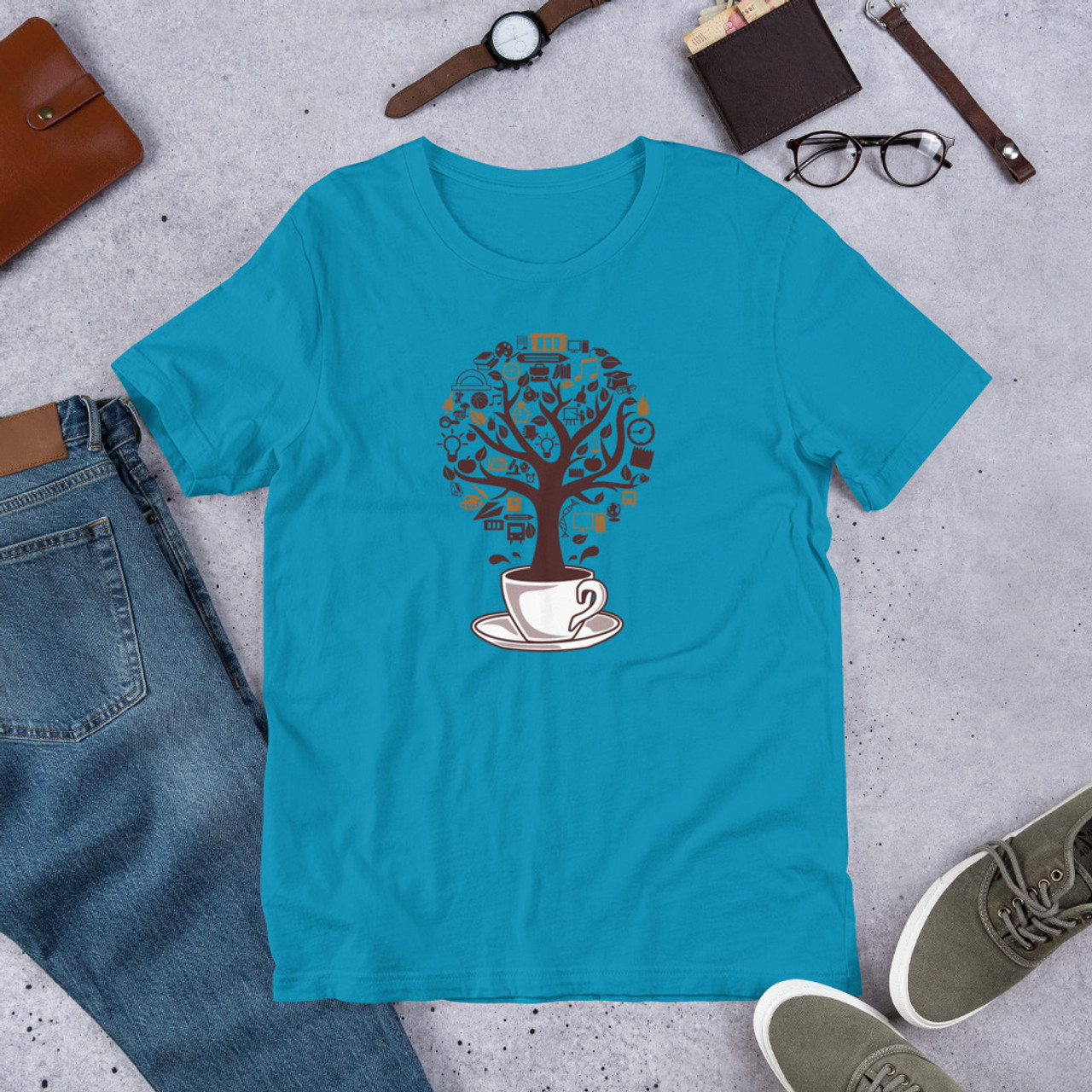 Aqua T-Shirt - Bella + Canvas 3001 Coffee Tree
