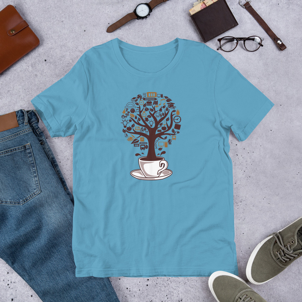Ocean Blue T-Shirt - Bella + Canvas 3001 Coffee Tree