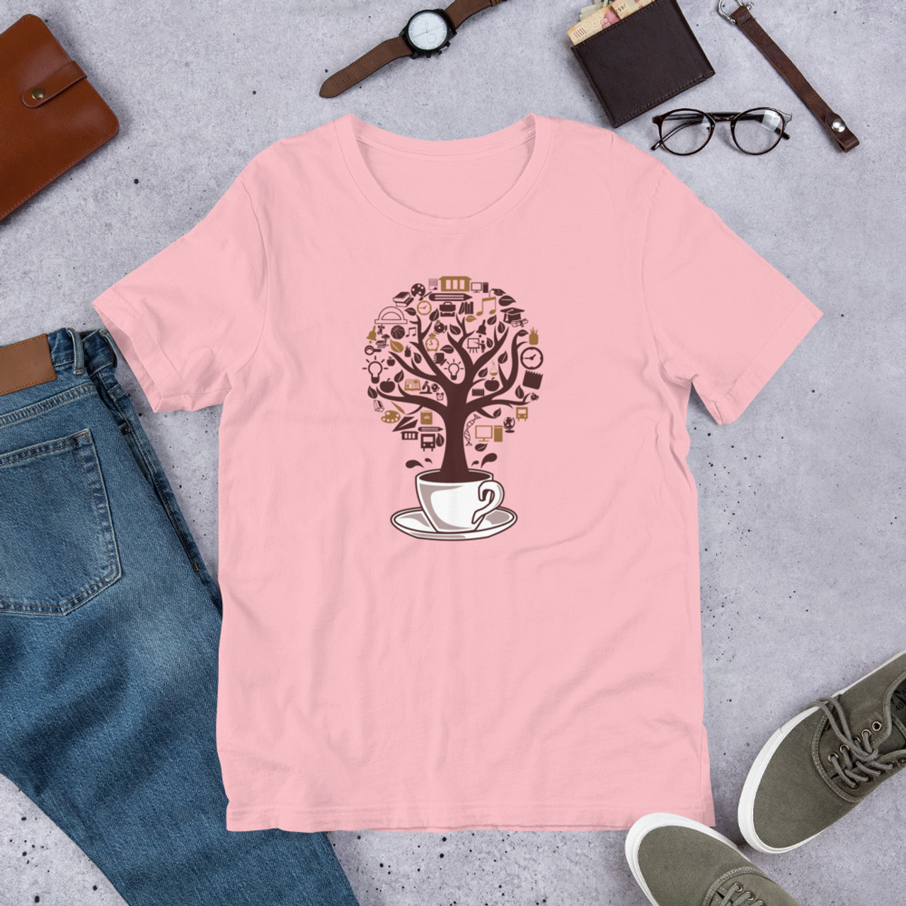 Pink T-Shirt - Bella + Canvas 3001 Coffee Tree