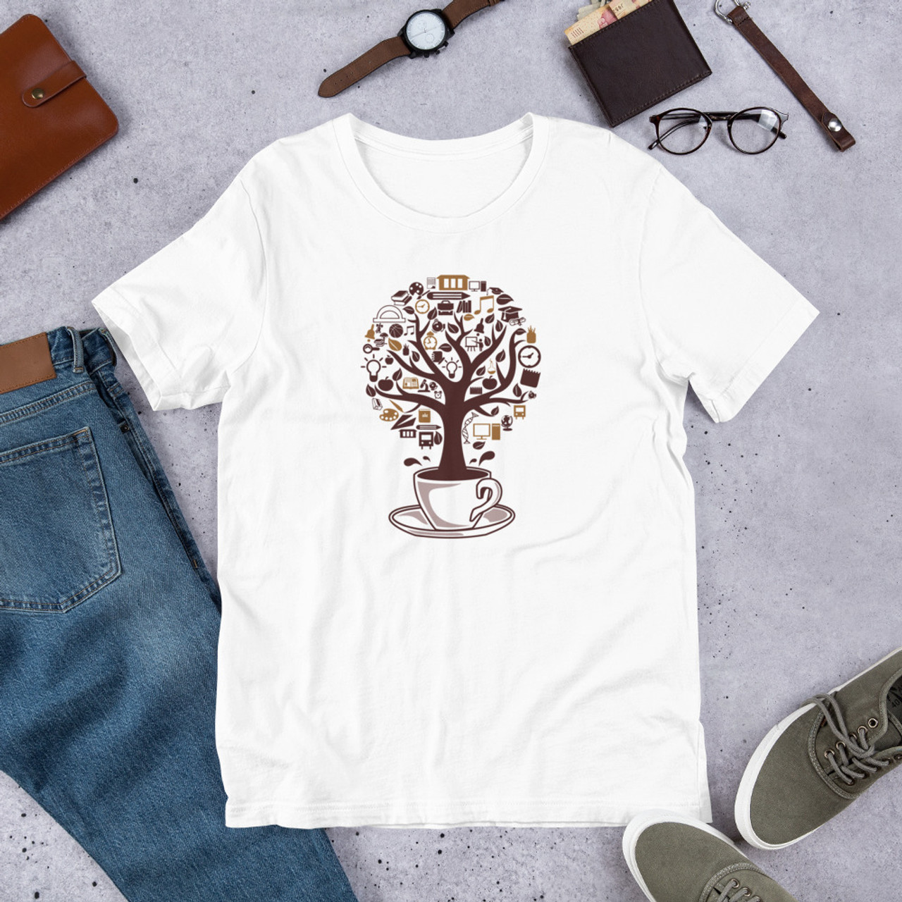 White T-Shirt - Bella + Canvas 3001 Coffee Tree