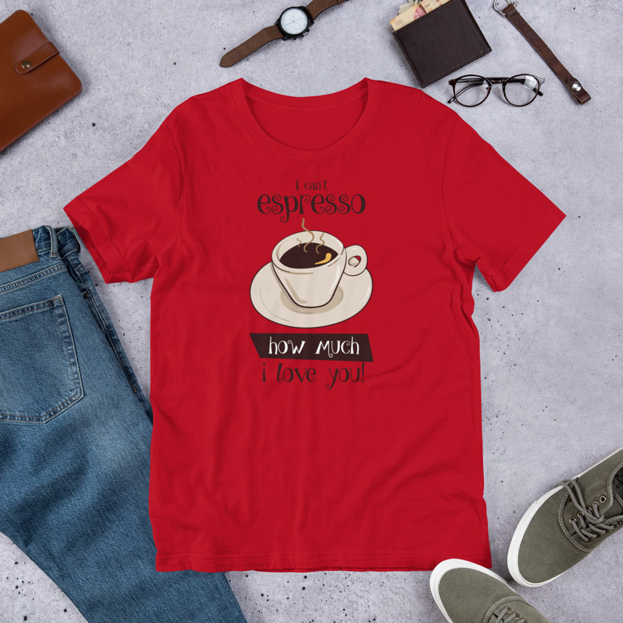 Red T-Shirt - Bella + Canvas 3001 Espresso I Love You