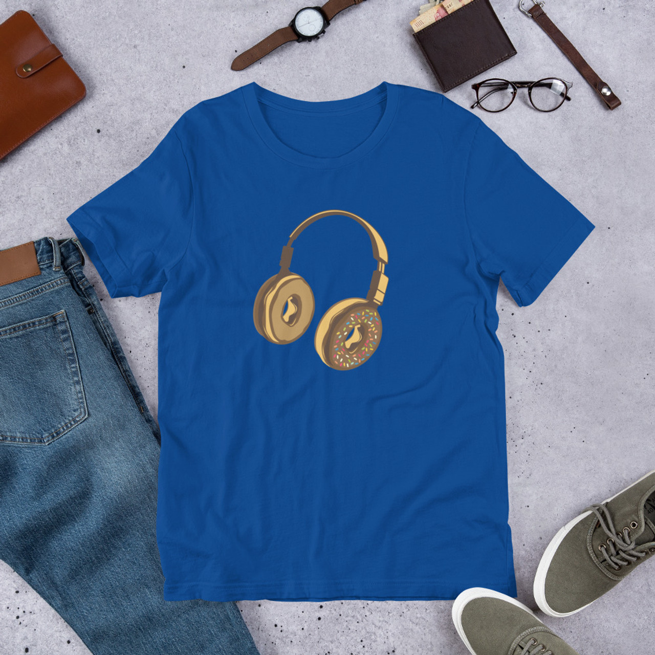 True Royal T-Shirt - Bella + Canvas 3001 Headphone Donut