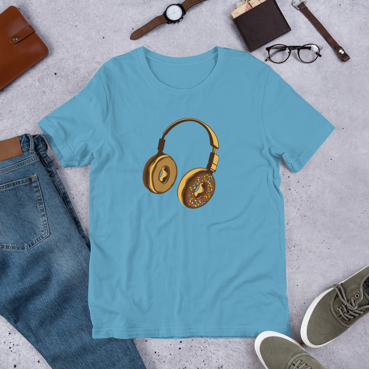 Ocean Blue T-Shirt - Bella + Canvas 3001 Headphone Donut